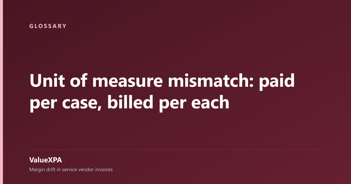 Unit of measure mismatch: paid per case, billed per each
